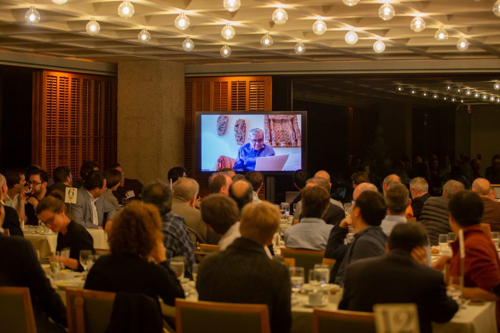 Jagdish N. Bhagwati (Columbia), is seen delivering a pre-recorded video address.