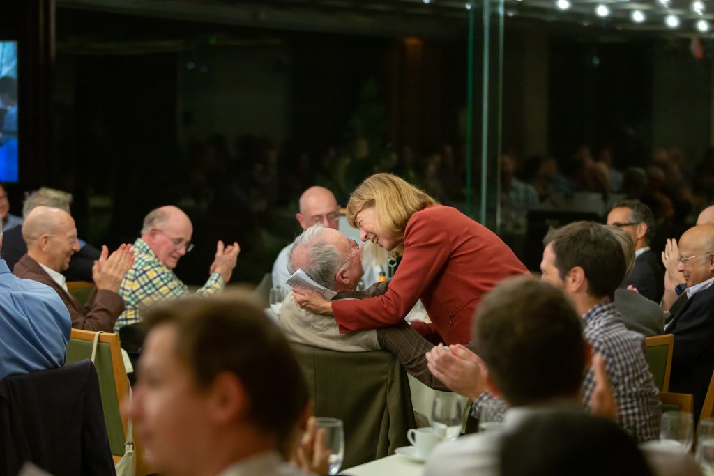 Grossman shares a moment with his wife, Jean Grossman, after she speaks at the dinner